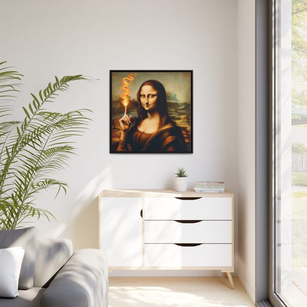 88302-248.jpg Mona Lisa Raising Index Finger With Fire Framed Canvas