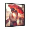 Couple Embracing Under Red Umbrella Framed Canvas