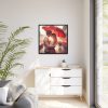 Couple Embracing Under Red Umbrella Framed Canvas