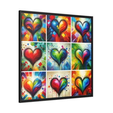 Nine Colorful Painted Hearts Framed Canvas
