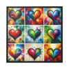 Nine Colorful Painted Hearts Framed Canvas