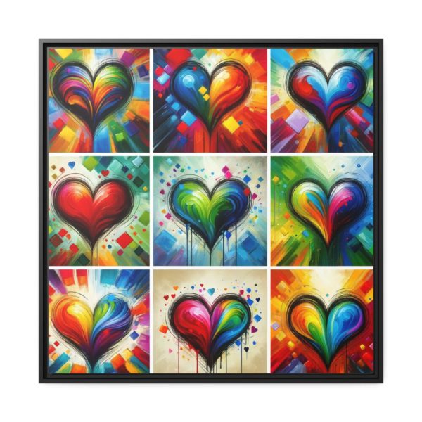 Nine Colorful Painted Hearts Framed Canvas