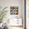 Nine Colorful Painted Hearts Framed Canvas