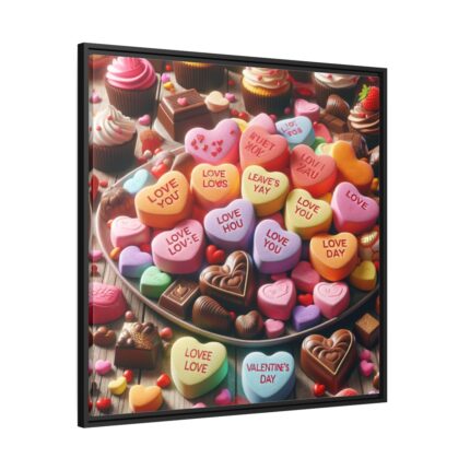 Colorful Candy Hearts Framed Canvas