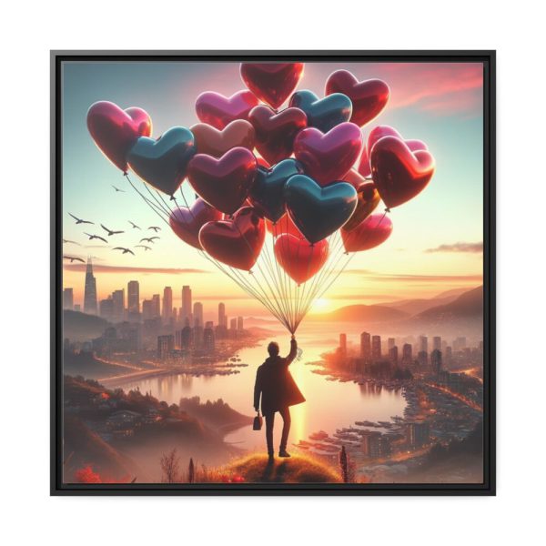 88302-311.jpg Man With Heart-Shaped Balloon Adventure Framed Canvas