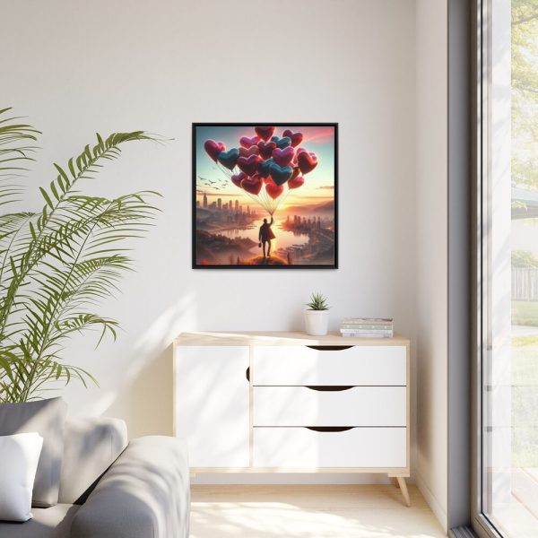 88302-313.jpg Man With Heart-Shaped Balloon Adventure Framed Canvas