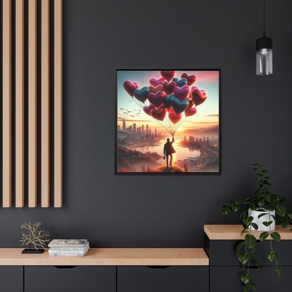 88302-314.jpg Man With Heart-Shaped Balloon Adventure Framed Canvas