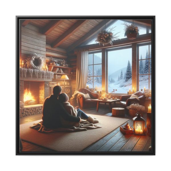 88302-316.jpg Couple in a Romantic Winter Cabin Framed Canvas