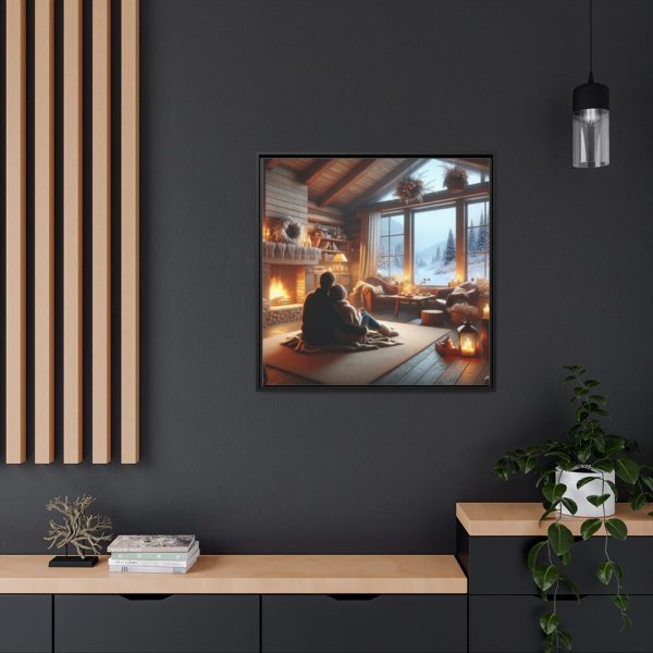 88302-319.jpg Couple in a Romantic Winter Cabin Framed Canvas