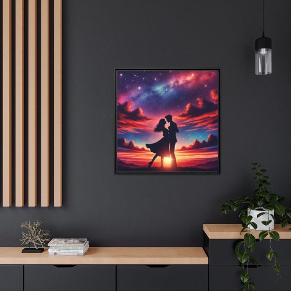Romantic Silhouettes of a Couple Framed Canvas