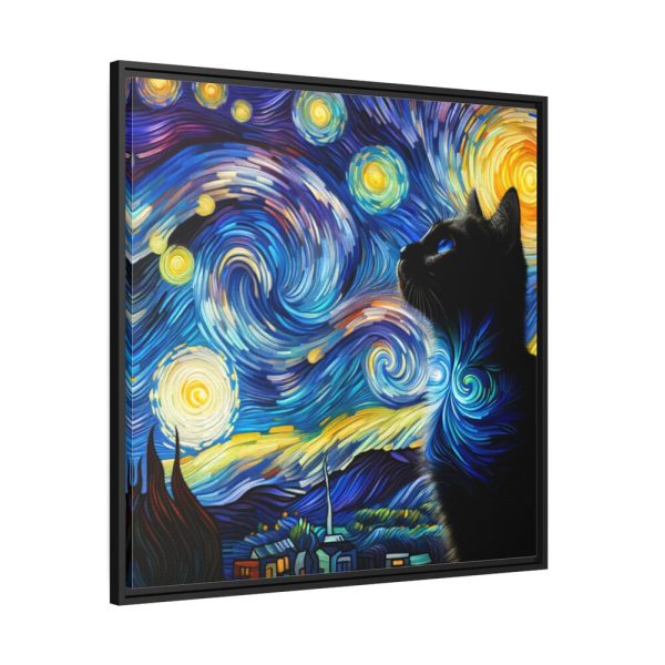 88302-340.jpg Cat Looking up at Swirling Night Sky Framed Canvas