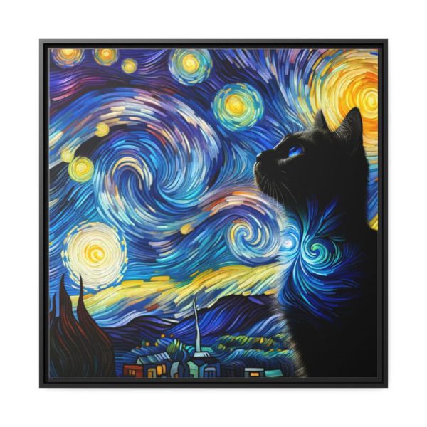 88302-341.jpg Cat Looking up at Swirling Night Sky Framed Canvas