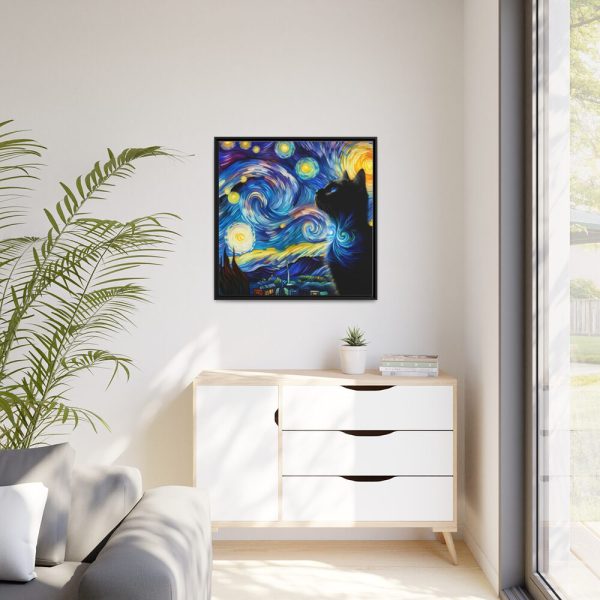 88302-343.jpg Cat Looking up at Swirling Night Sky Framed Canvas