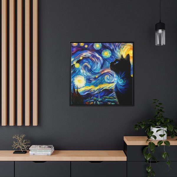 88302-344.jpg Cat Looking up at Swirling Night Sky Framed Canvas