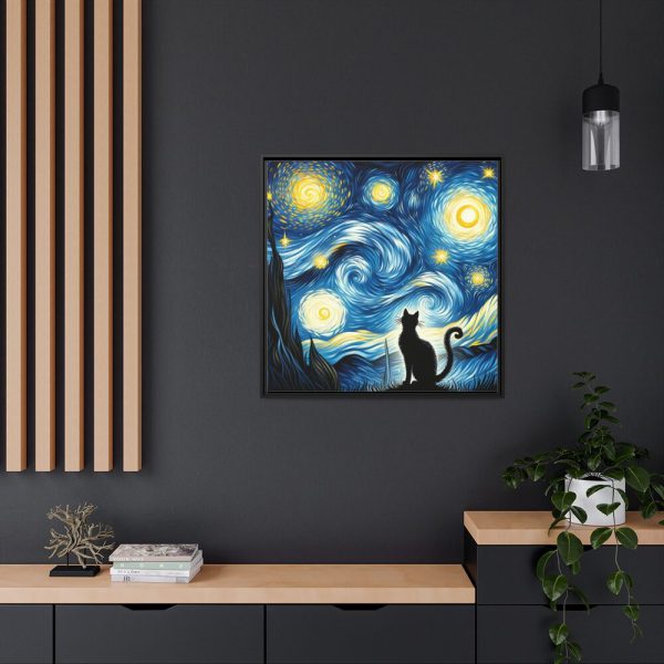 88302-354.jpg Black Cat Silhouetted Against a Night Sky Framed Canvas