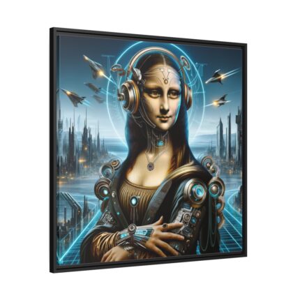 Mona Lisa Reimagined in a Futuristic Setting Framed Canvas
