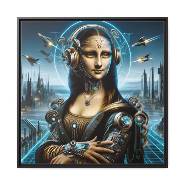 88302-366.jpg Mona Lisa Reimagined in a Futuristic Setting Framed Canvas