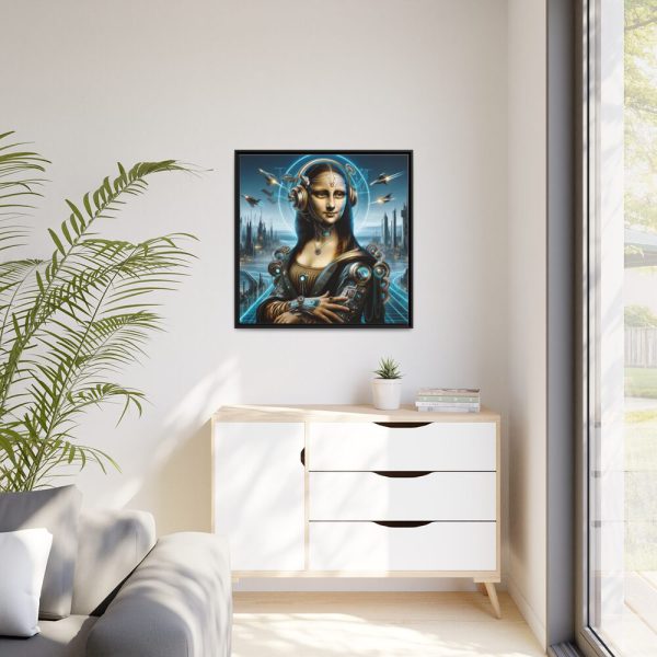 88302-368.jpg Mona Lisa Reimagined in a Futuristic Setting Framed Canvas