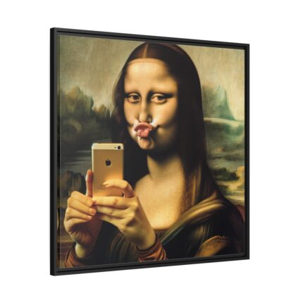 Mona Lisa Making a Duckface Framed Canvas