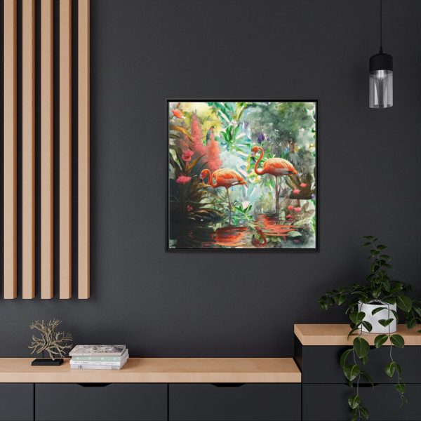 88302-404.jpg Two Flamingo Birds in Lush Tropical Framed Canvas