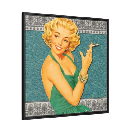Retro Smoking Lady Framed Canvas