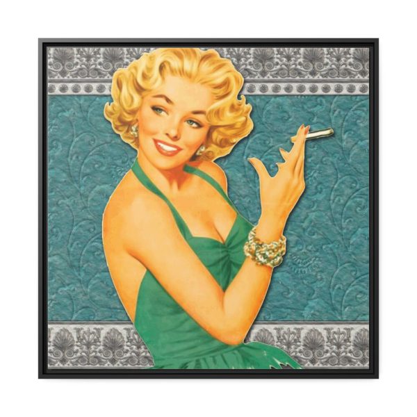 Retro Smoking Lady Framed Canvas