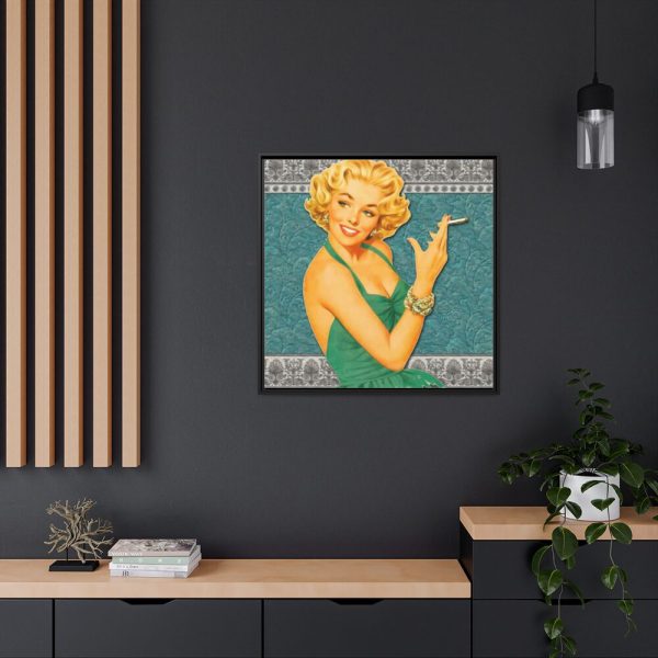 Retro Smoking Lady Framed Canvas