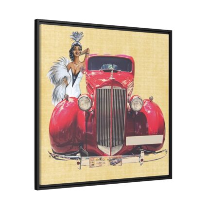 Car And Woman Vintage Framed Canvas