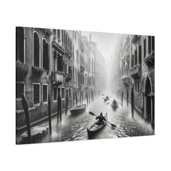Black and White Venice Canal During Heavy Rain Standard Canvas