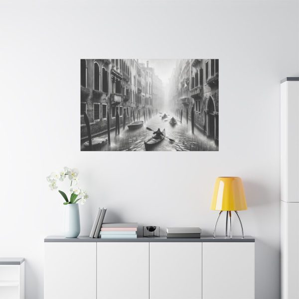 Black and White Venice Canal During Heavy Rain Standard Canvas