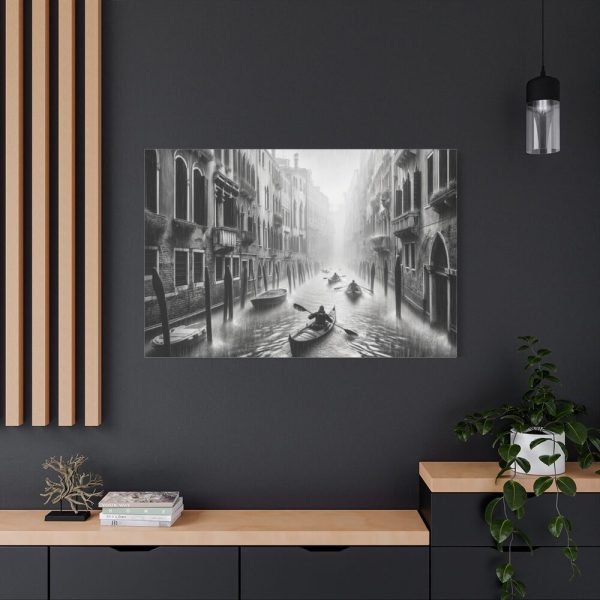 Black and White Venice Canal During Heavy Rain Standard Canvas