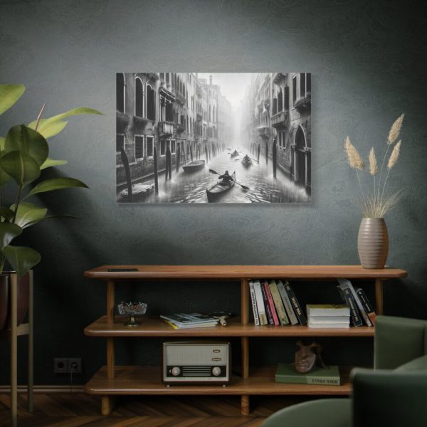 Black and White Venice Canal During Heavy Rain Standard Canvas