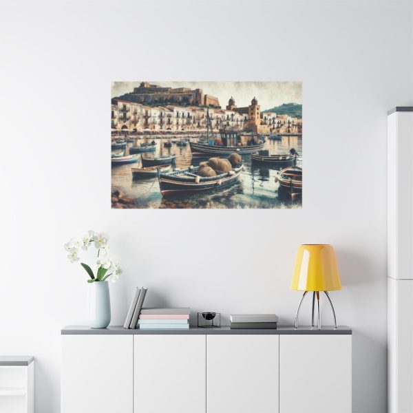 91638-402.jpg Fishing Boats at Cefalu Harbor, Italy Standard Canvas
