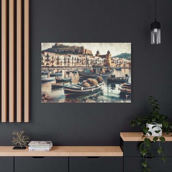 91638-403.jpg Fishing Boats at Cefalu Harbor, Italy Standard Canvas