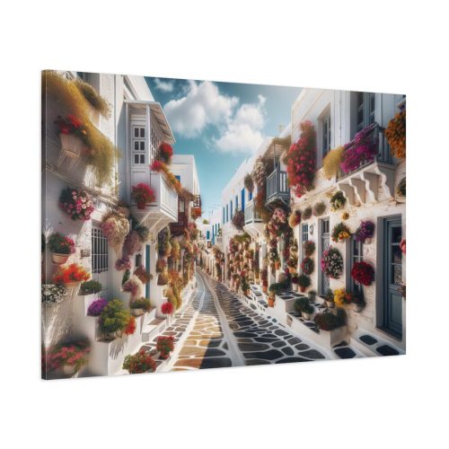 91638-510.jpg Greek Street With Flowers Standard Canvas