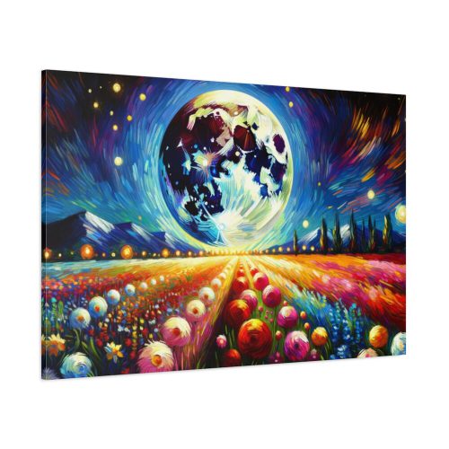 91638-535.jpg Bright Moon Over Vibrant Field of Flowers Standard Canvas