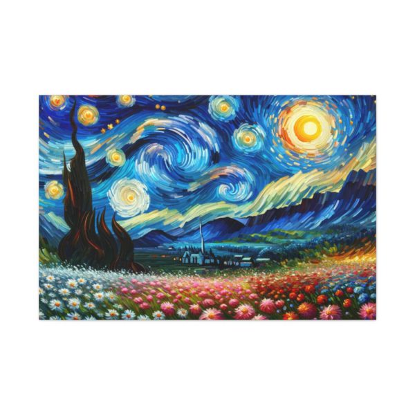 91638-546.jpg Swirling Night Sky Above Vibrant Field of Flowers Standard Canvas