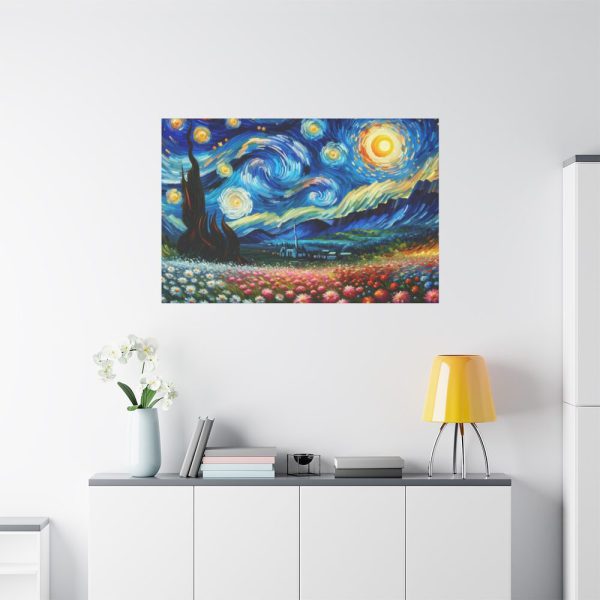 91638-547.jpg Swirling Night Sky Above Vibrant Field of Flowers Standard Canvas