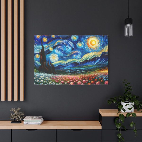 91638-548.jpg Swirling Night Sky Above Vibrant Field of Flowers Standard Canvas
