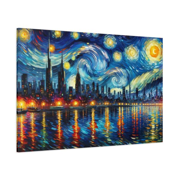 City Skyline at Night With Vibrant Swirling Colors Standard Canvas