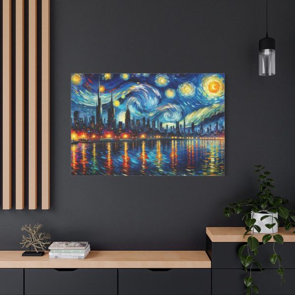 City Skyline at Night With Vibrant Swirling Colors Standard Canvas