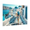 Woman With Blue Hair in Greece Poster
