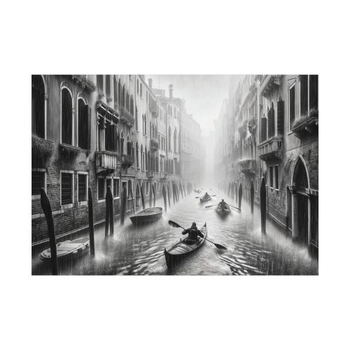 92408-465.jpg Black and White Venice Canal During Heavy Rain Poster
