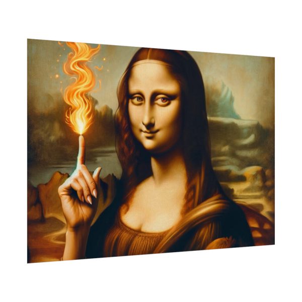 92408-647.jpg Mona Lisa Raising Index Finger With Fire Poster