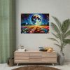 Bright Moon Over Vibrant Field of Flowers Poster