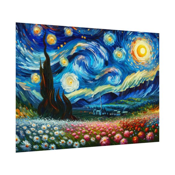 92408-667.jpg Swirling Night Sky Above Vibrant Field of Flowers Poster