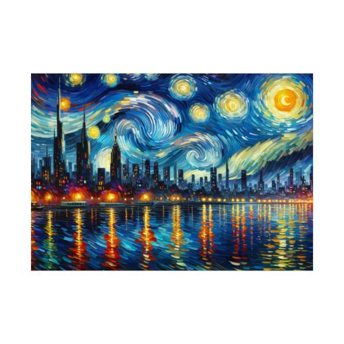 92408-685.jpg City Skyline at Night With Vibrant Swirling Colors Poster