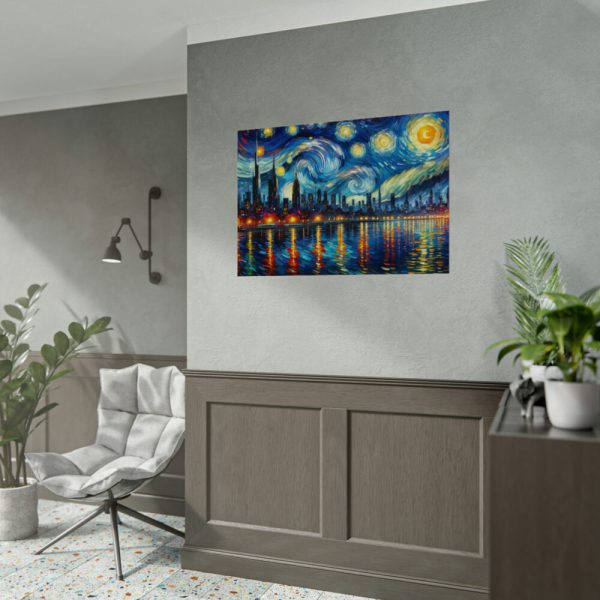 92408-689.jpg City Skyline at Night With Vibrant Swirling Colors Poster