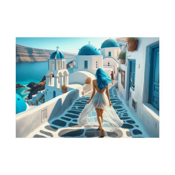 Woman With Blue Hair in Greece Poster