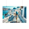 Woman With Blue Hair in Greece Poster